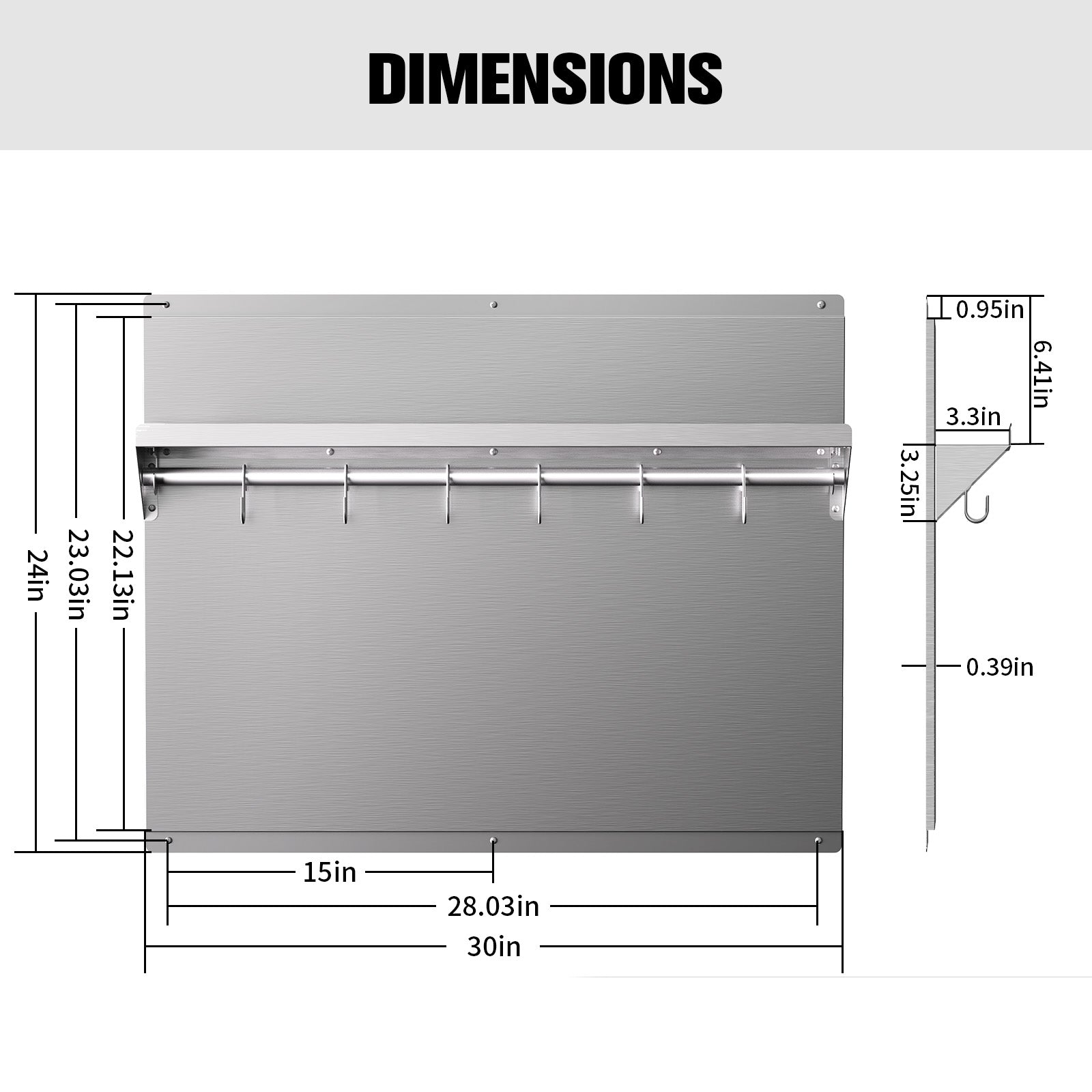 IKTCH Range Backsplash with Shelf 24 x 30 Inch Range Hood Wall Shield, Stainless Steel Backsplash Silver Splash Plate for Range Hood Stainless Backsplash with Built-in Storage Shelf and Hanging Rack