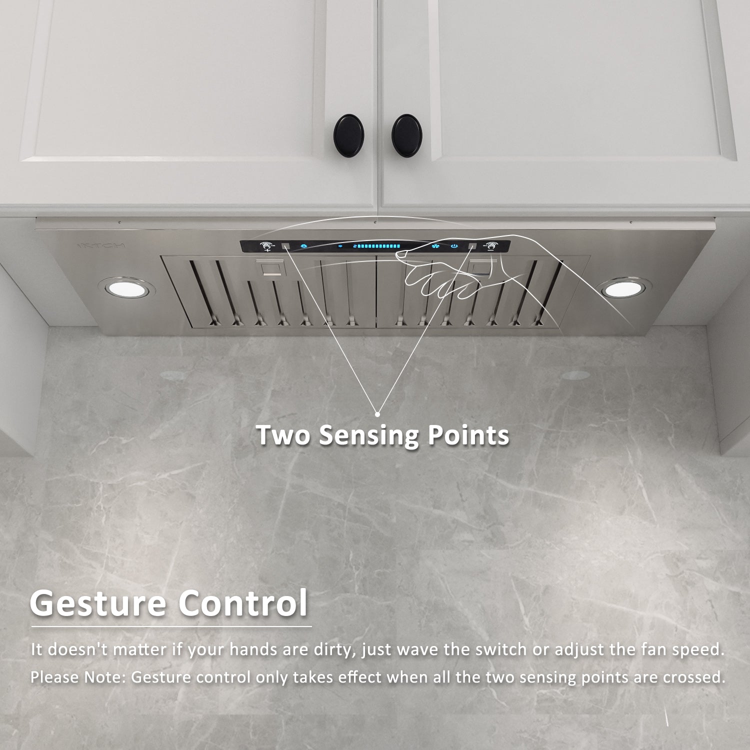 IKTCH Built-in/Insert Range Hood 900 CFM, Ducted/Ductless Convertible Duct, Stainless Steel Kitchen Vent Hood with 4 Speed Gesture Sensing&Touch Control Panel (IKB01)