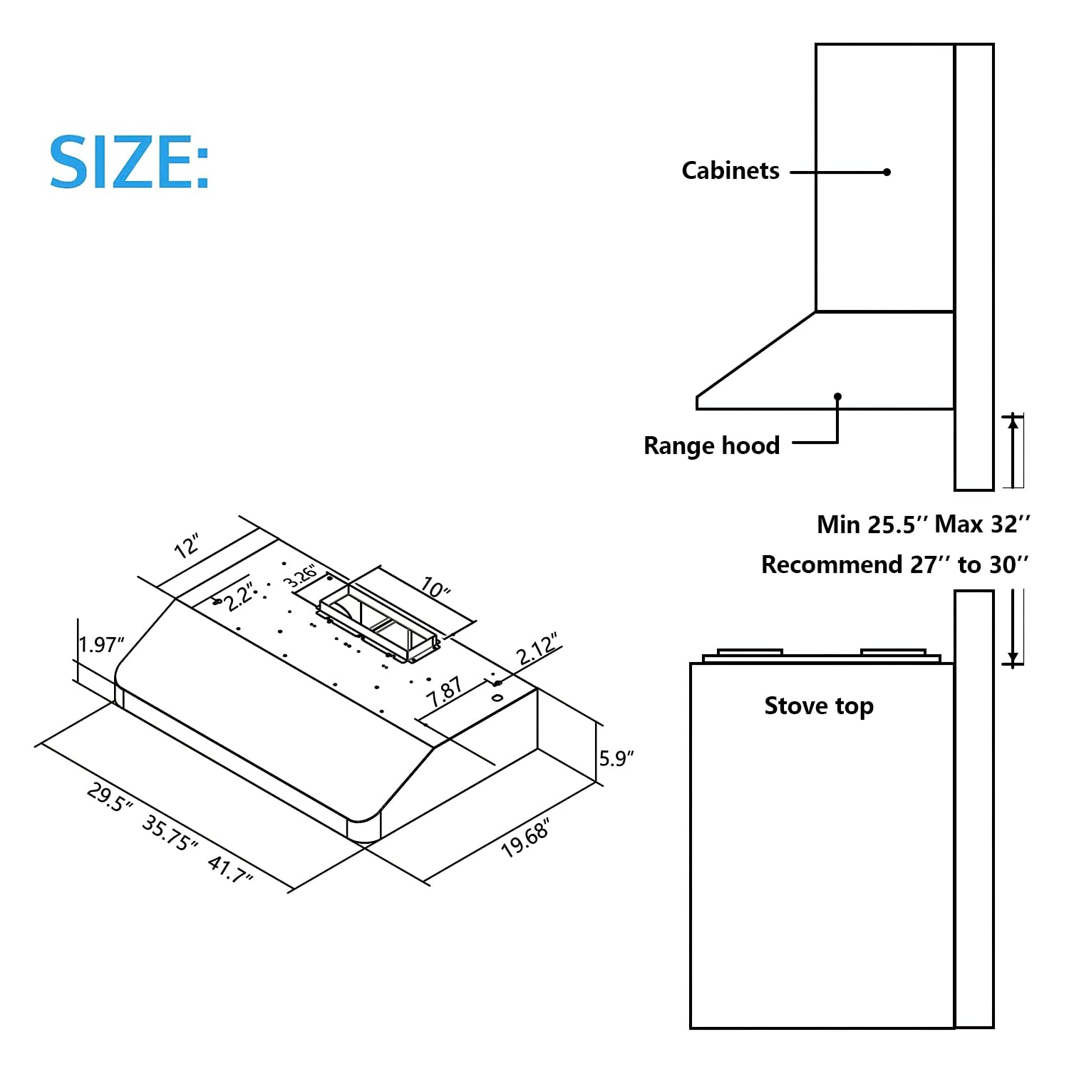 Under Cabinet Range Hoods 900 CFM Ducted  Kitchen Vent Hoods IKC01