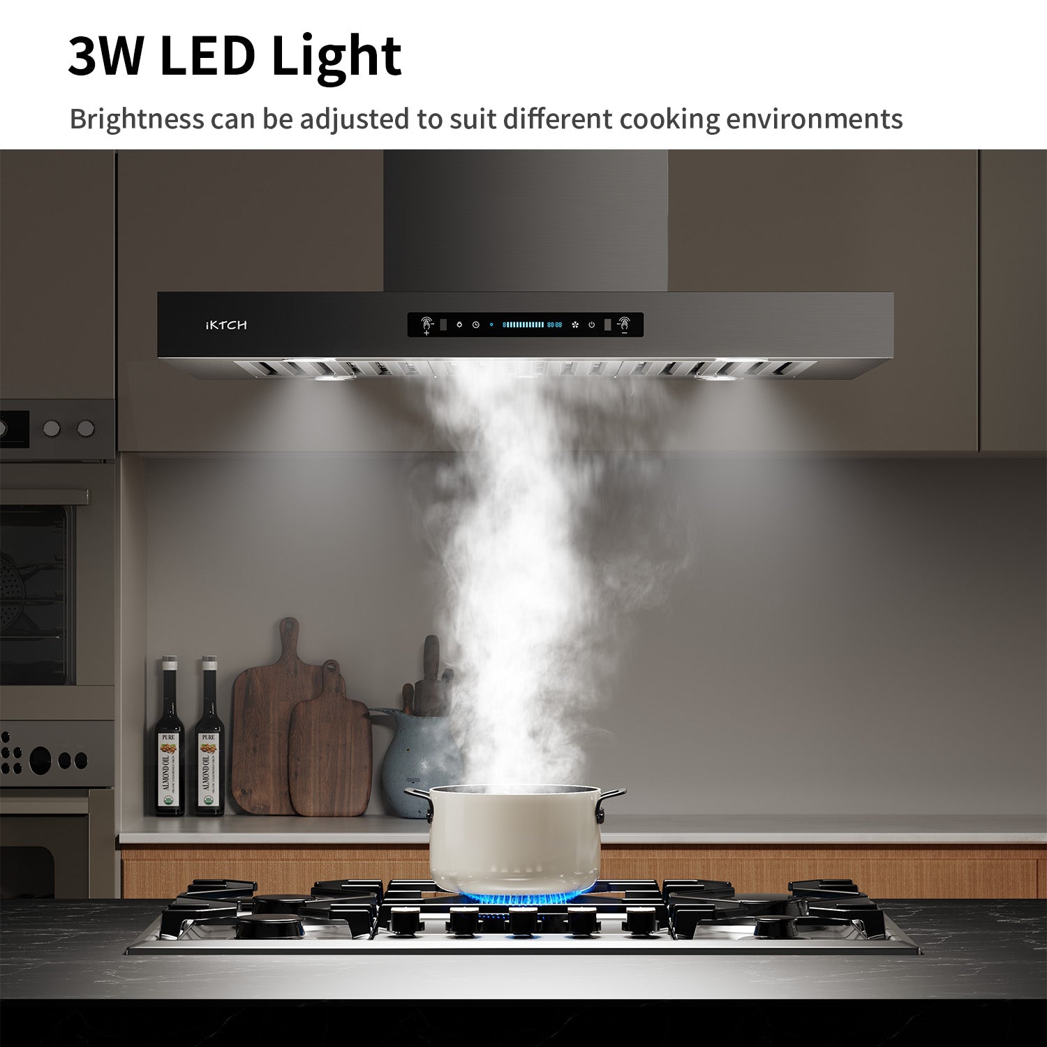 IKTCH Upgrated Island Mount Range Hood, 900 CFM Ducted Range Hood with 4 Speed Fan, Stainless Steel with Gesture Sensing & Touch Control Making life Smarter IKIS02