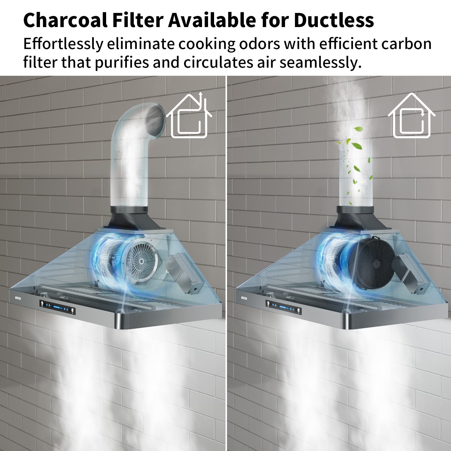 IKTCH Wall Mount Range Hood, 900 CFM Ducted/Ductless with 4 Speed Fan, Pure Stainless Steel Range Hood Featuring Gesture Sensing & Touch Control for a Smarter Life IKP02R