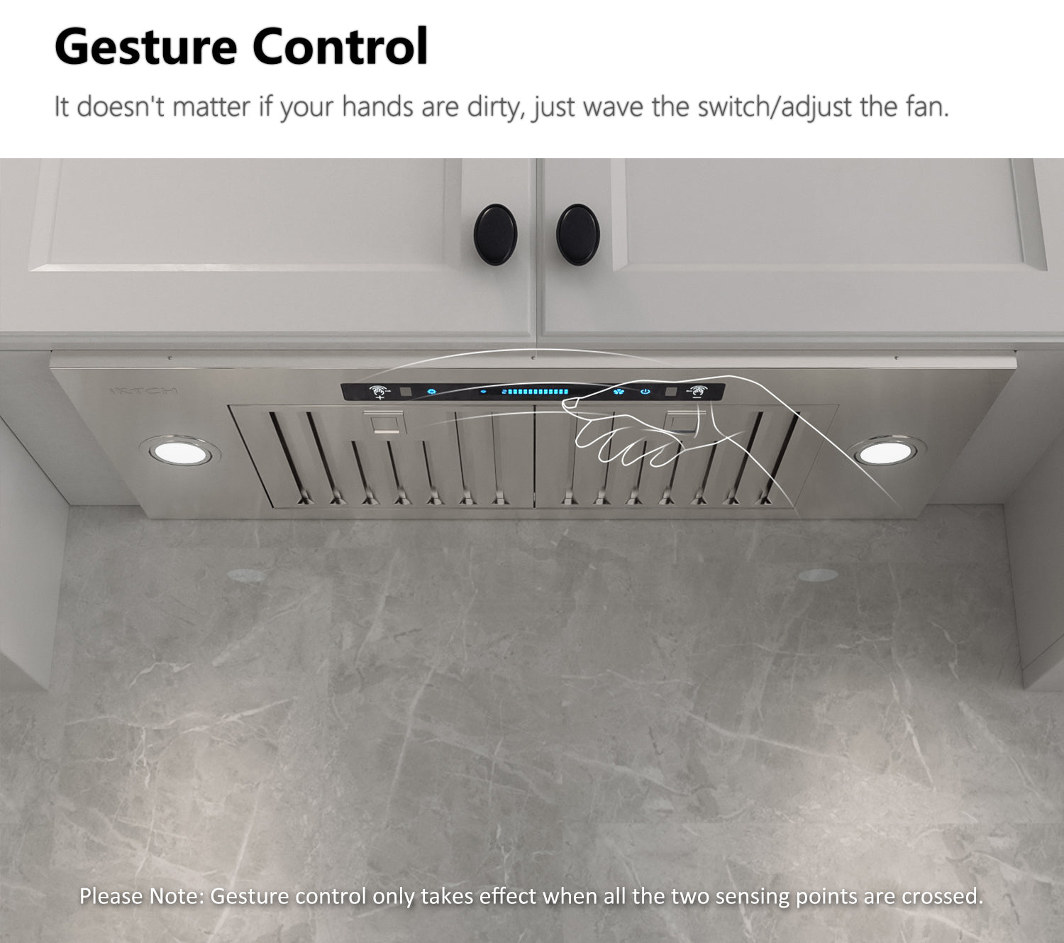 IKTCH Built-in/Insert Range Hood 900 CFM, Ducted/Ductless Convertible Duct, Stainless Steel Kitchen Vent Hood with 4 Speed Gesture Sensing&Touch Control Panel (IKB01)