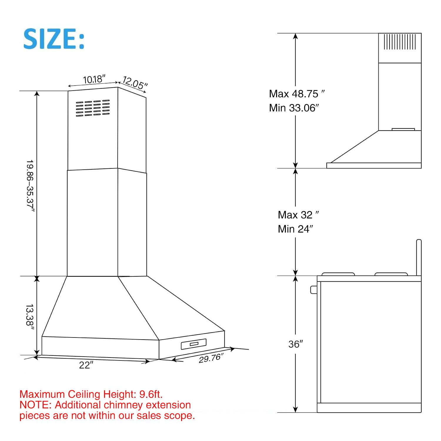 IKTCH Wall Mount Range Hood, 900 CFM Powerful Suction, Gesture Sensing & Touch Control, 4-Speed Fan, Adjustable LED Lights, Stainless Steel, Ducted/Ductless Convertible