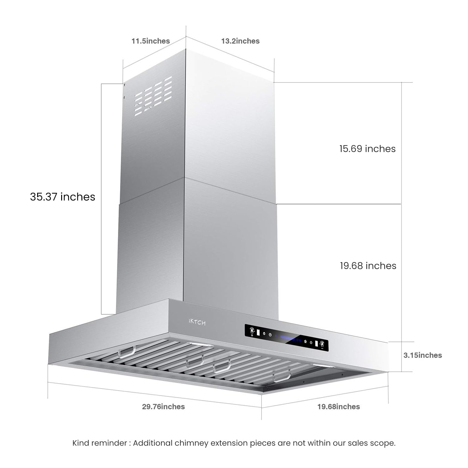 IKTCH Wall Mount Range Hood, 900 CFM Ducted Range Hood with 4 Speed Fan, Durable Stainless Steel with Gesture Sensing & Touch Control IKP01