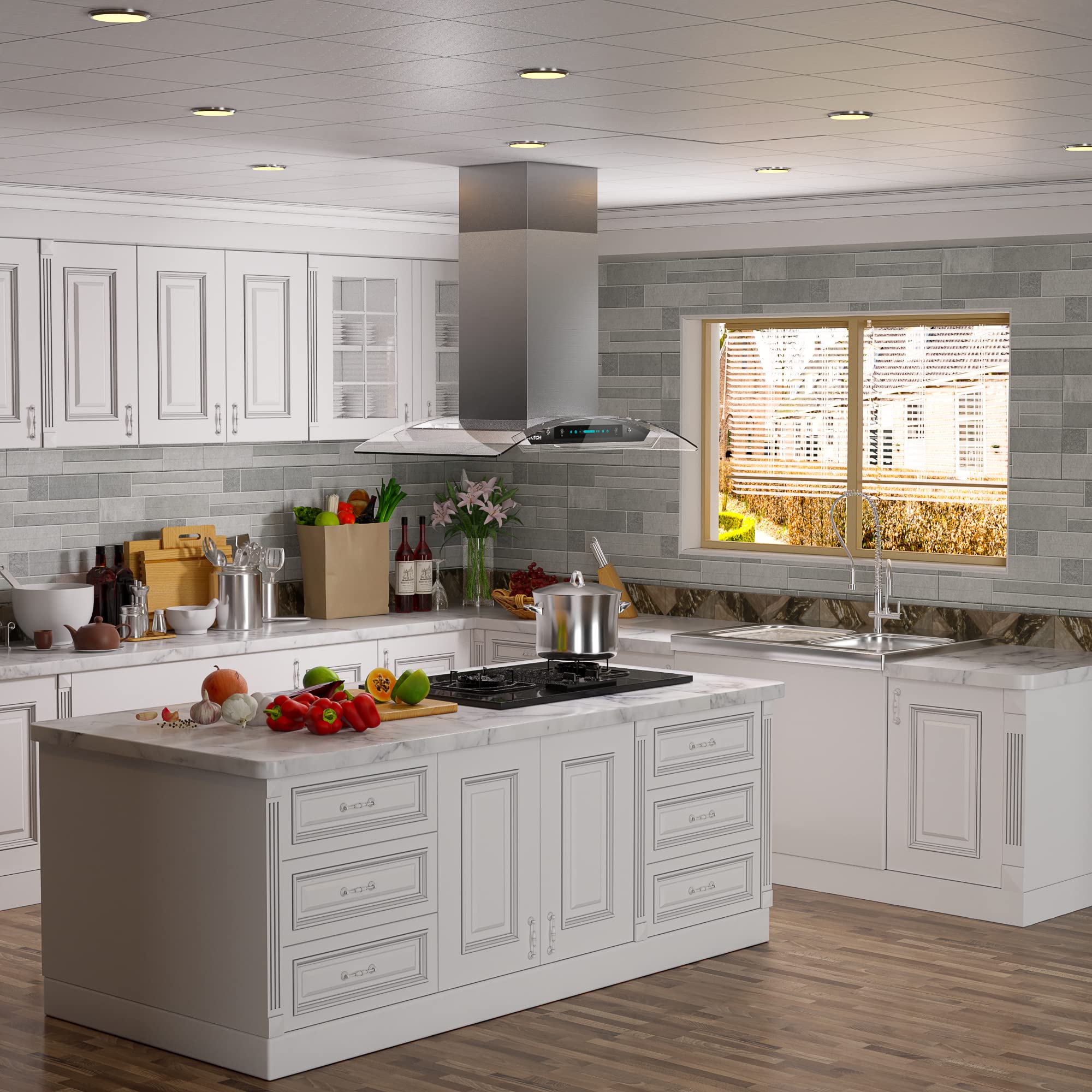IKTCH Island Mount Range Hoods 900 CFM Ducted Kitchen Vent Hoods IKIS01 30 36 Island Range Hood