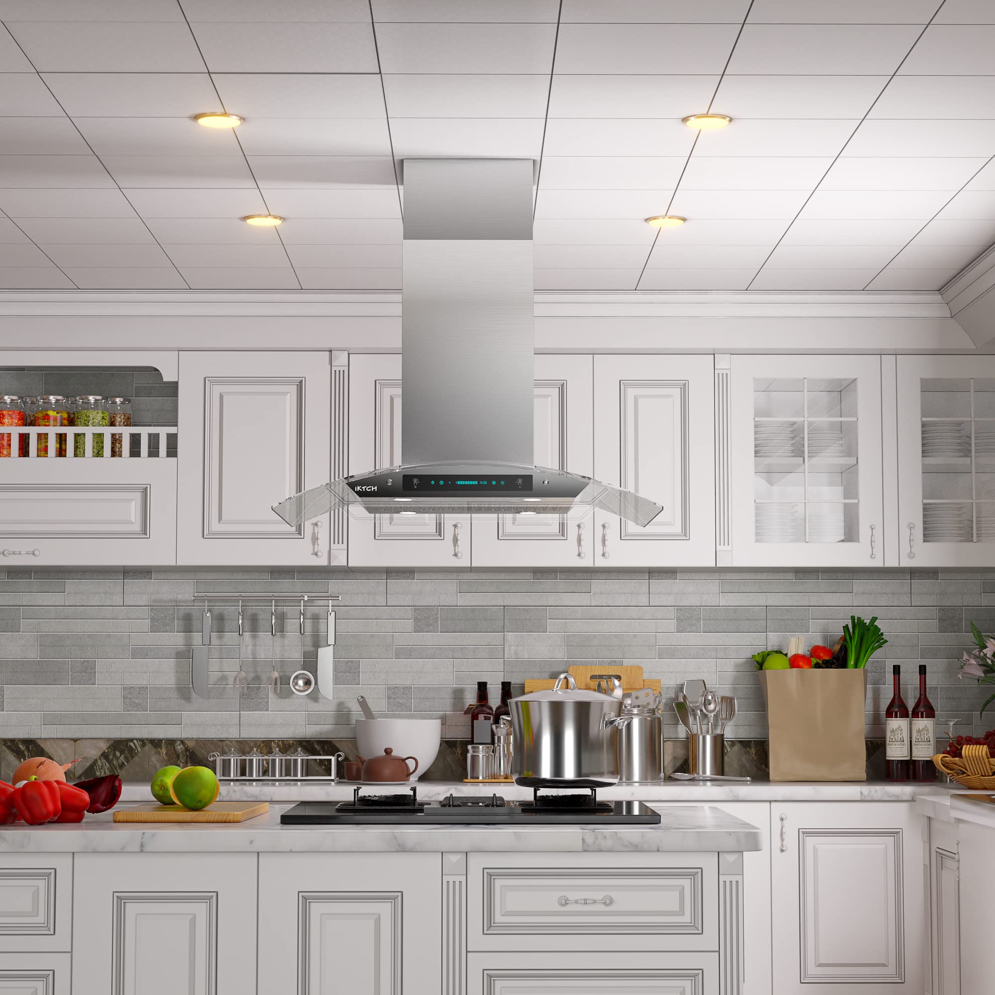 IKTCH Island Mount Range Hoods 900 CFM Ducted Kitchen Vent Hoods IKIS01 30 36 Island Range Hood