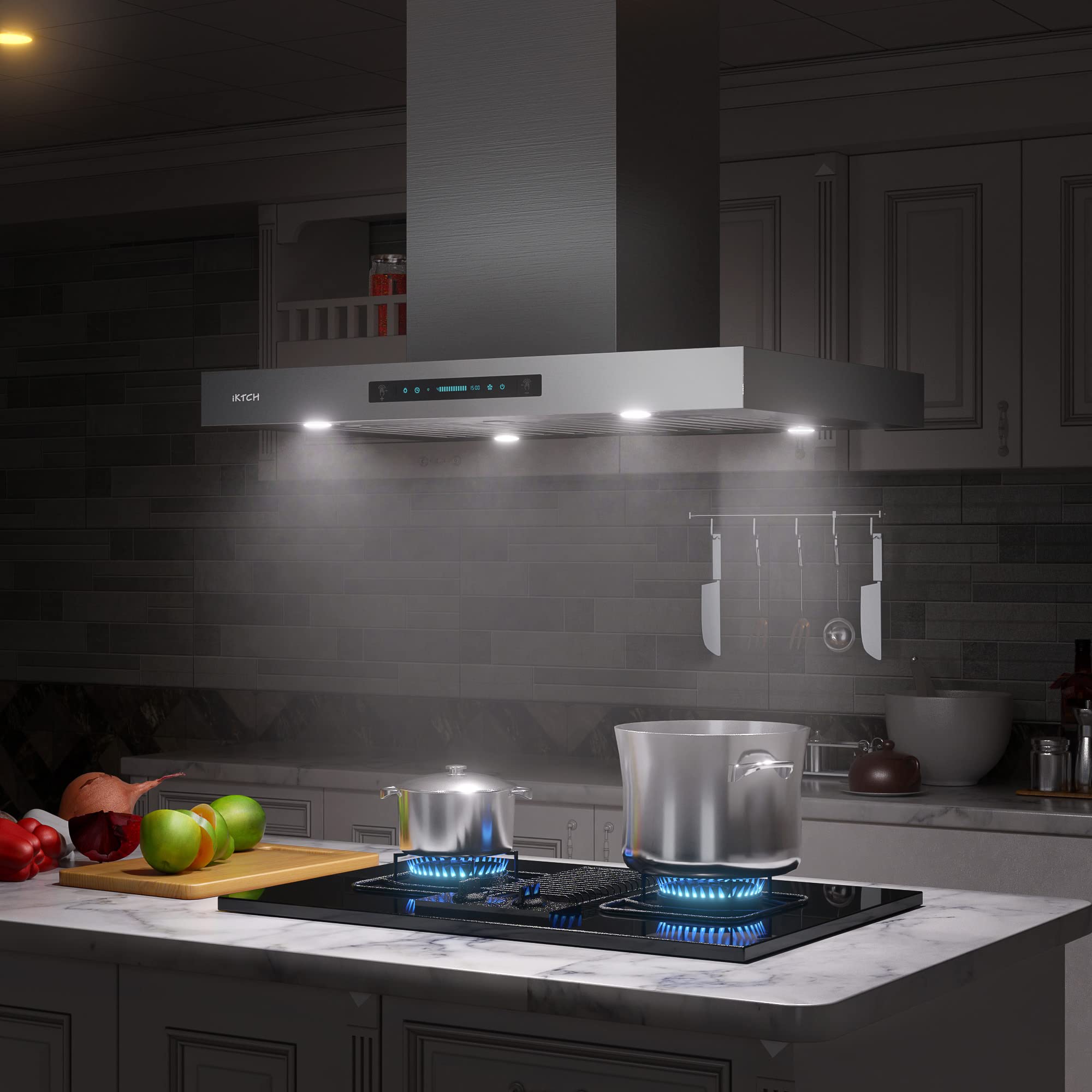 IKTCH Island Mount Range Hoods 900 CFM Ducted Kitchen Vent Hoods IKIS02 30 36 Island Range Hood