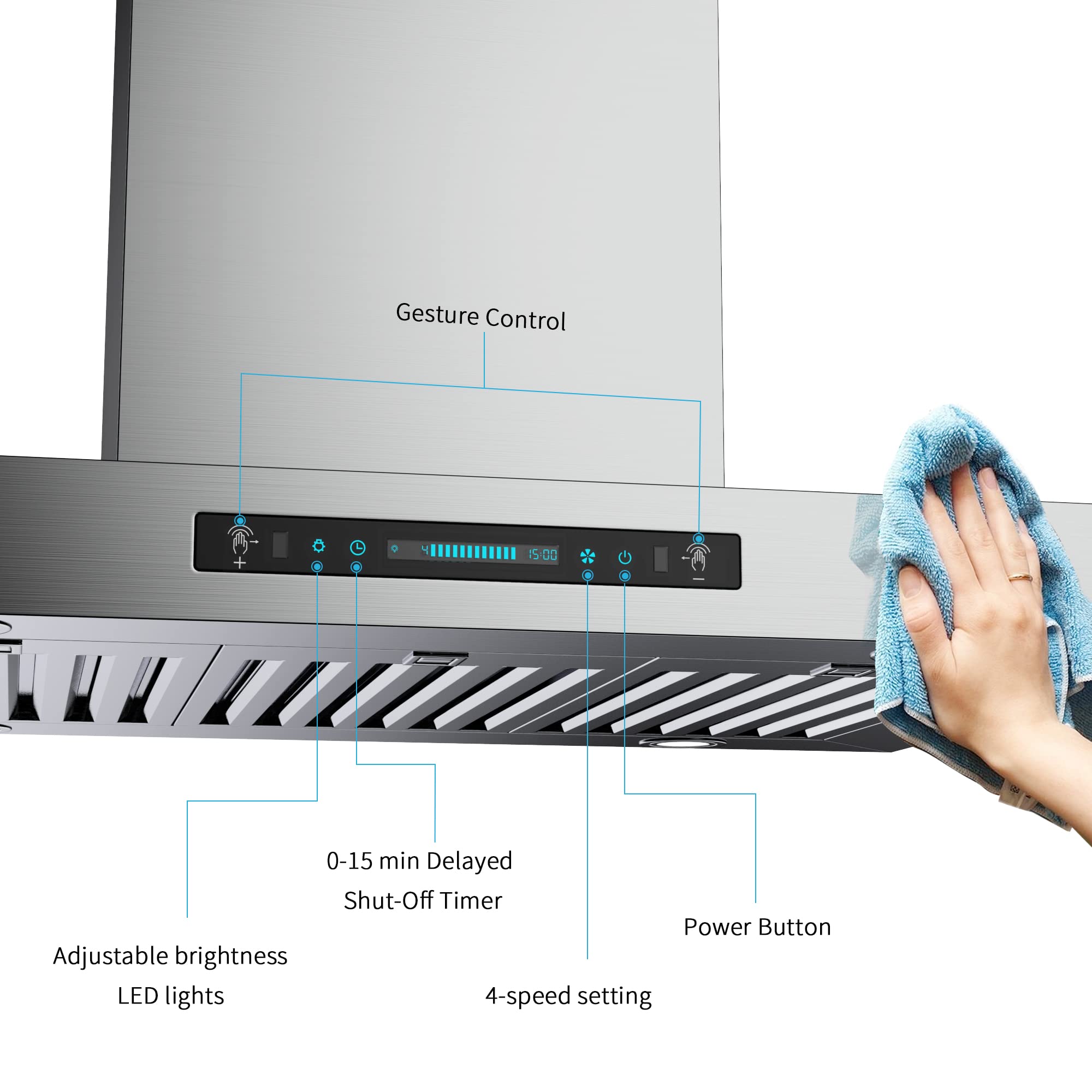 IKTCH Island Mount Range Hoods 900 CFM Ducted Kitchen Vent Hoods IKIS02 30 36 Island Range Hood