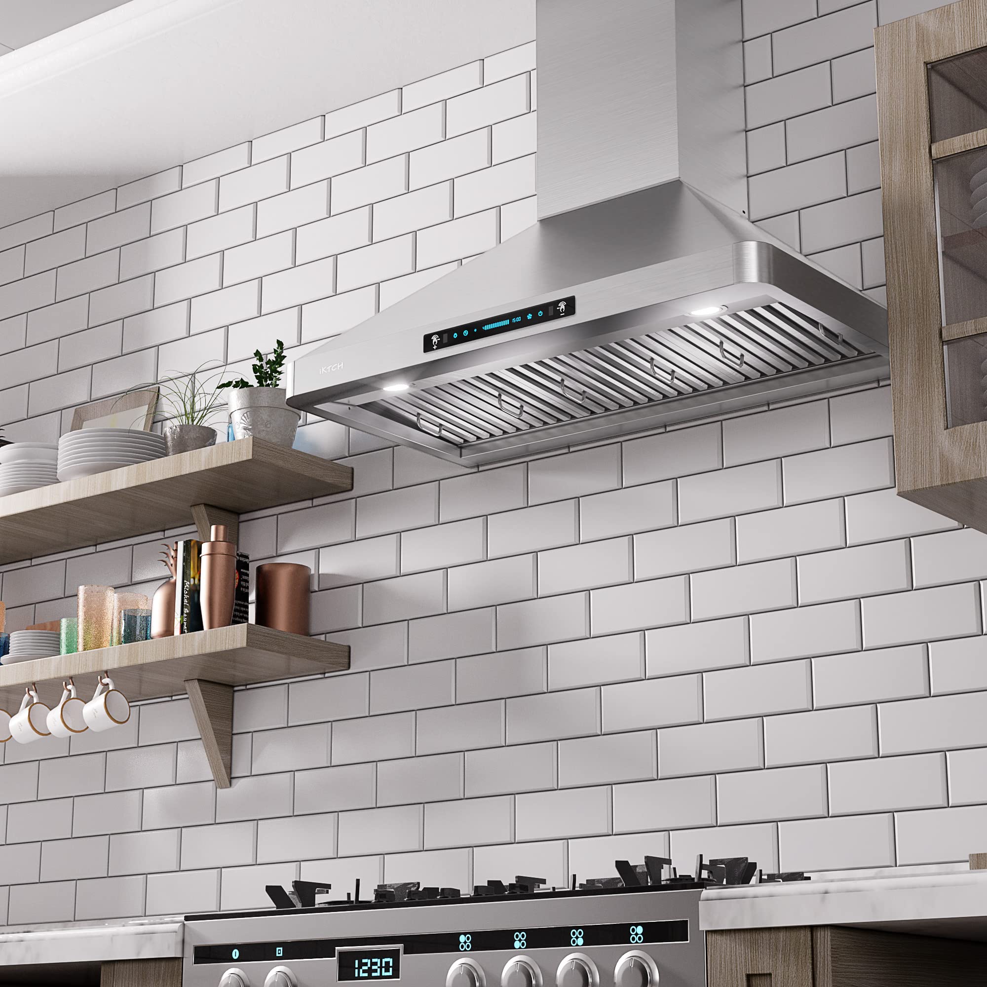 IKTCH Wall Mount Range Hoods 900 CFM Ducted / Ductless Kitchen Vent Hoods IKP02R 30 36 Wall Mount Hood