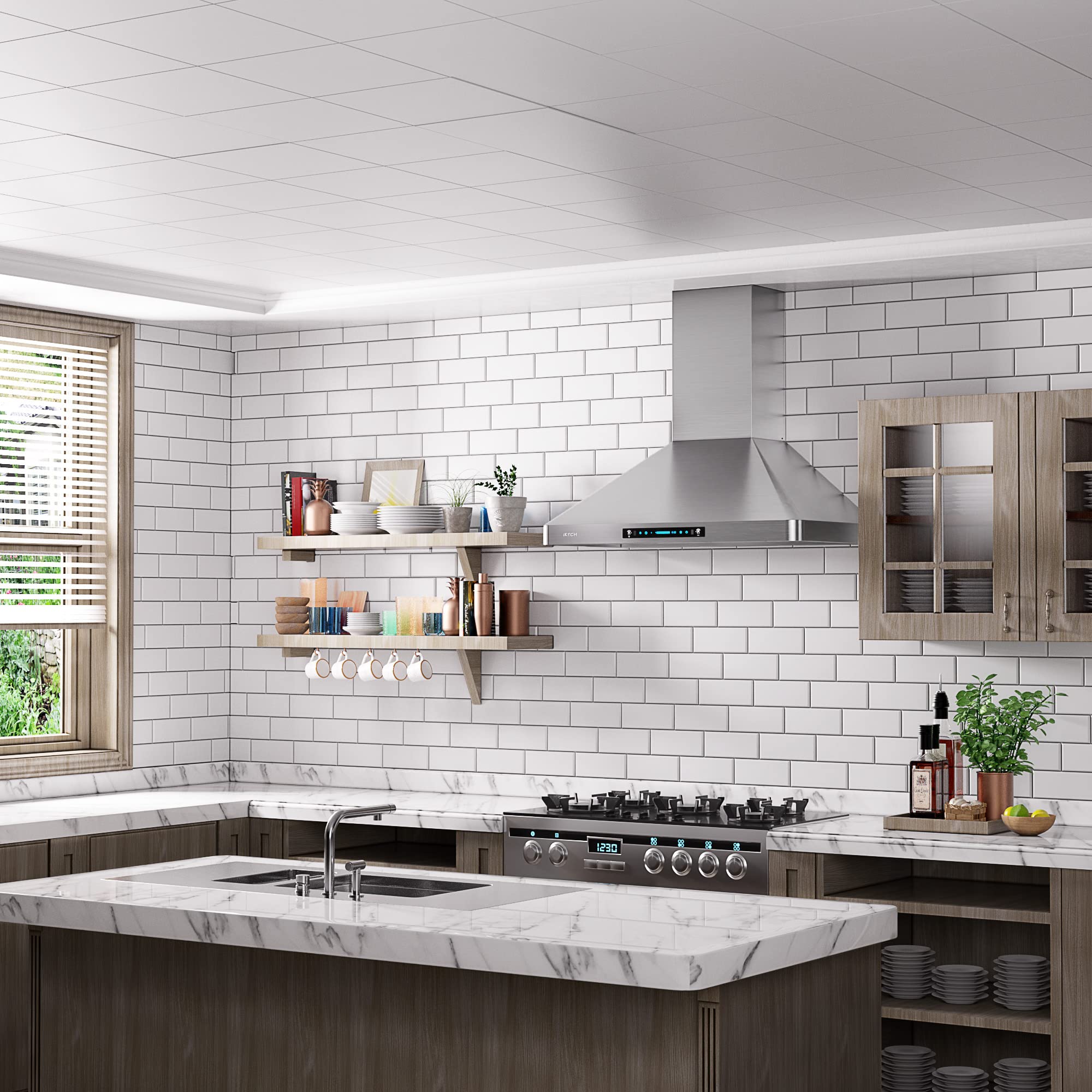 IKTCH Wall Mount Range Hoods 900 CFM Ducted / Ductless Kitchen Vent Hoods IKP02R 30 36 Wall Mount Hood