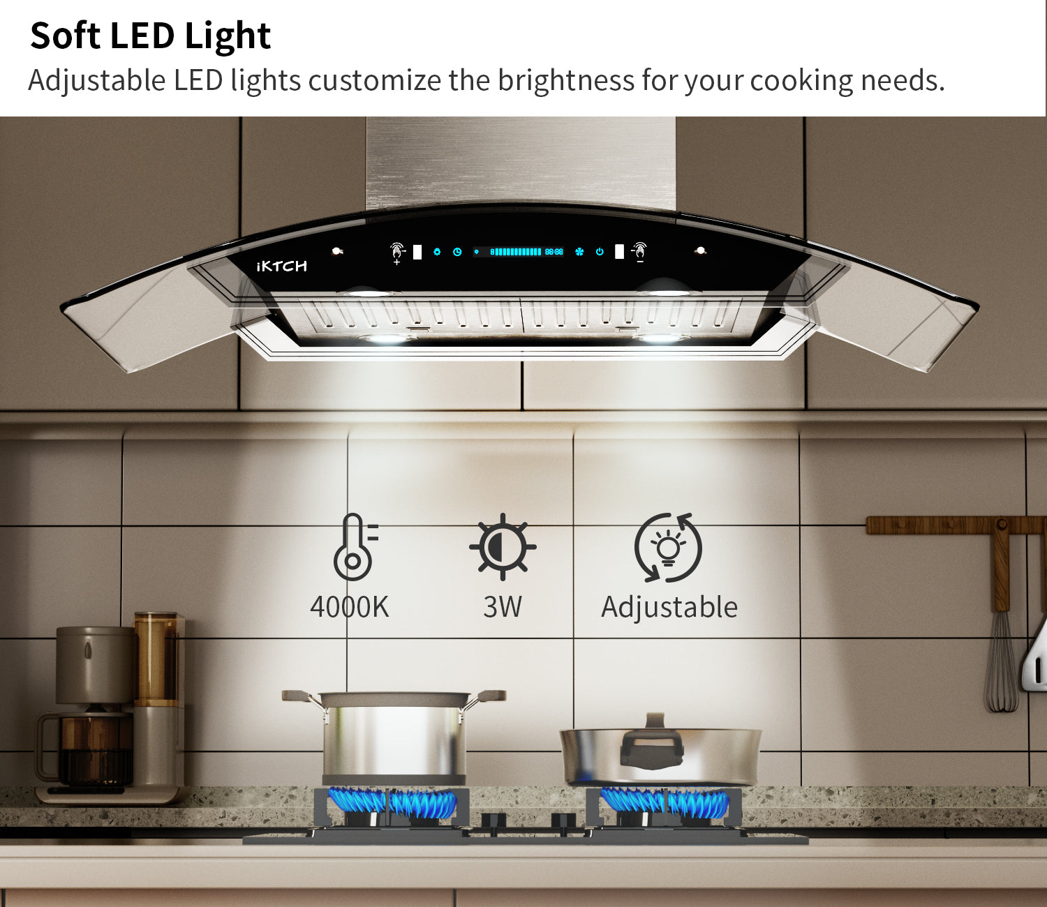 IKTCH Upgrated Island Mount Range Hood, 900 CFM Ducted Range Hood with 4 Speed Fan, Stainless Steel& Tempered Glass with Gesture Sensing&Touch Control Making life Smarter IKIS01