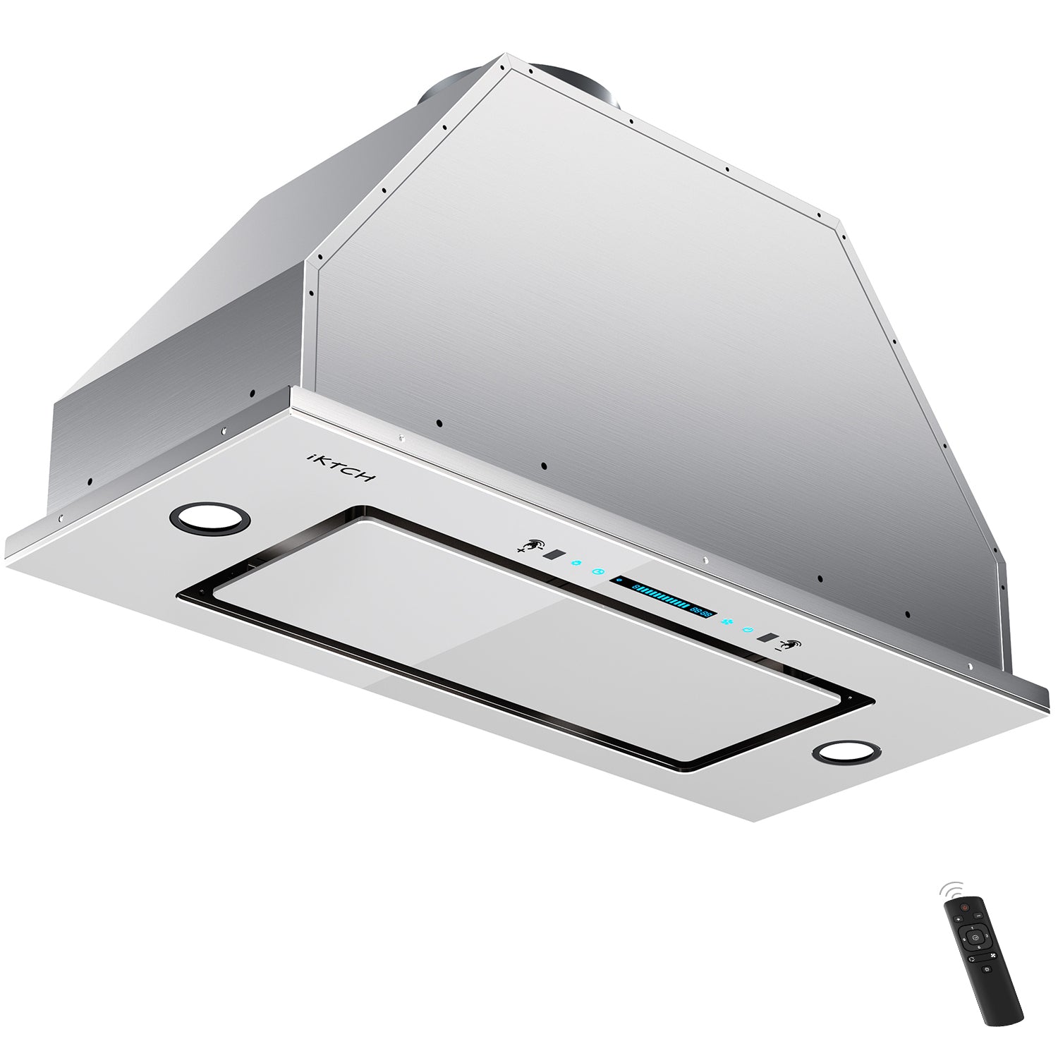 IKTCH New Range Hood Insert, 900 CFM Ducted/Ductless Range Hood with 4 Speed Fan, White Stainless Steel & Tempered Glass Range Hood with Gesture Sensing&Touch Control Making life Smarter
