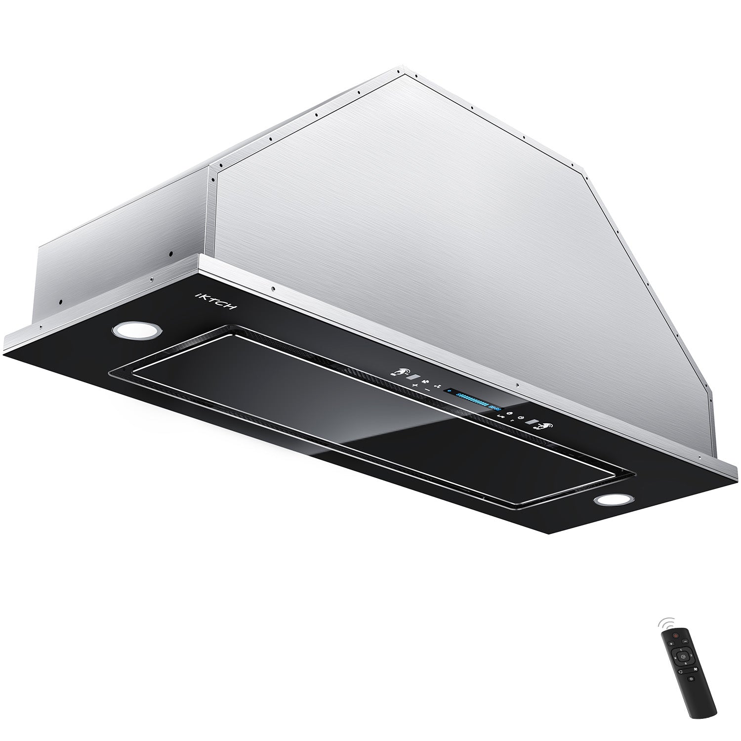 IKTCH New Range Hood Insert, 900 CFM Ducted/Ductless Range Hood with 4 Speed Fan, White Stainless Steel & Tempered Glass Range Hood with Gesture Sensing&Touch Control Making life Smarter