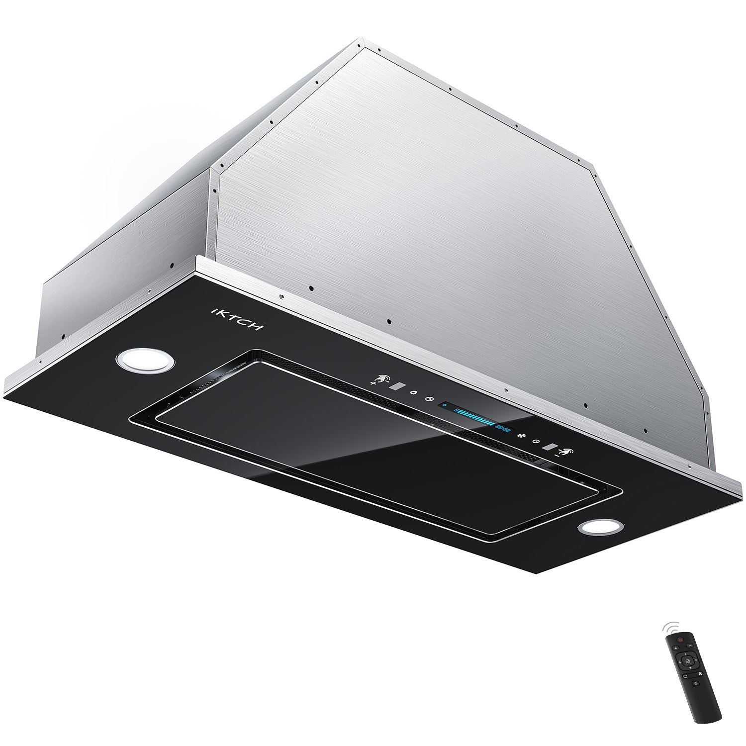 IKTCH New Range Hood Insert, 900 CFM Ducted/Ductless Range Hood with 4 Speed Fan, White Stainless Steel & Tempered Glass Range Hood with Gesture Sensing&Touch Control Making life Smarter