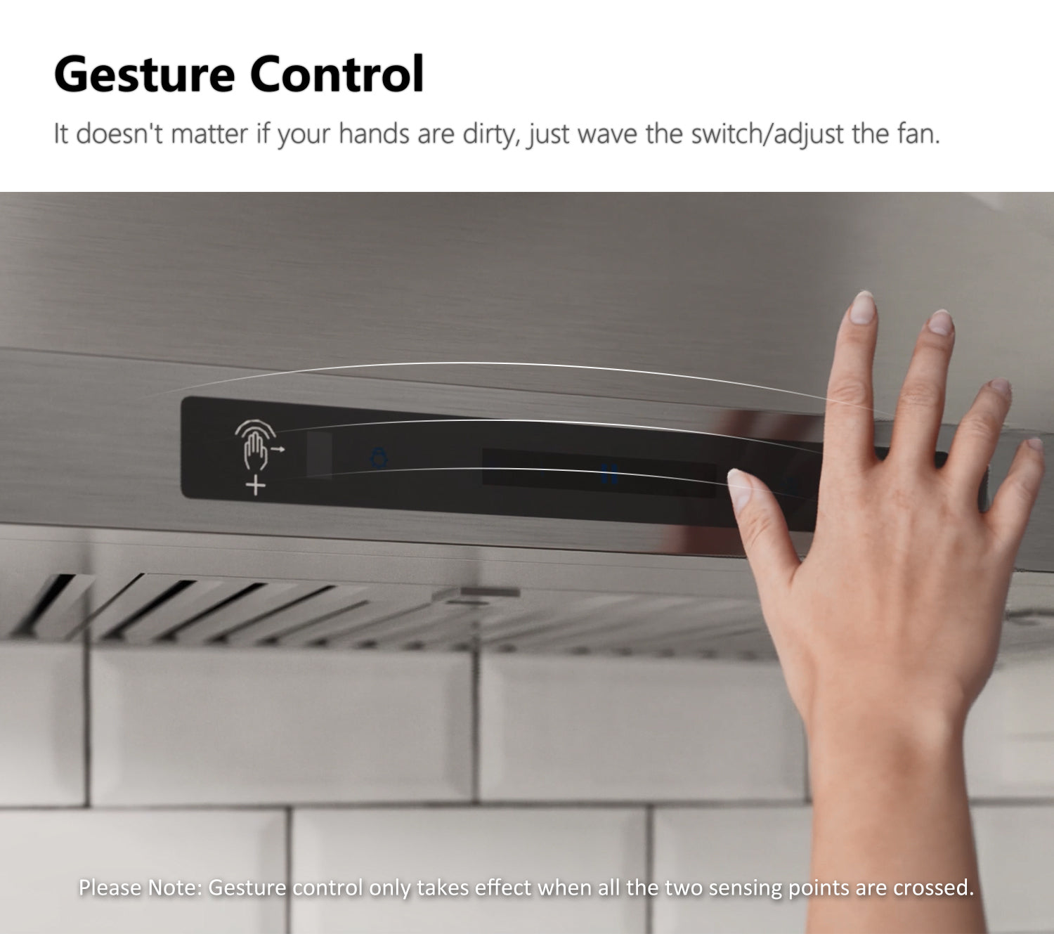 IKTCH Wall Mount Range Hood 900 CFM Ducted/Ductless Convertible, Kitchen Chimney Vent Stainless Steel with Gesture Sensing & Touch Control Switch Panel, 2 Pcs Adjustable Lights IKP02