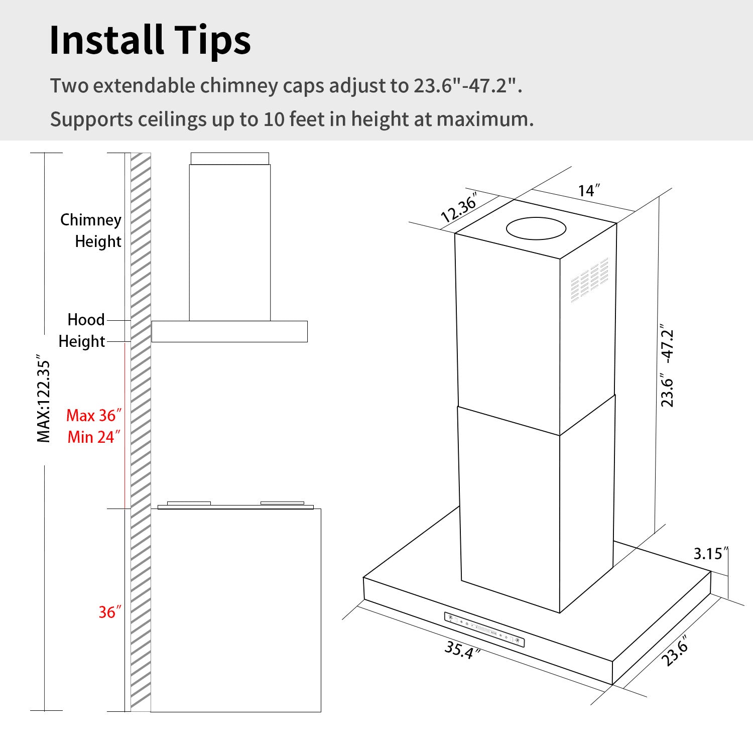 IKTCH Upgrated Island Mount Range Hood, 900 CFM Ducted Range Hood with 4 Speed Fan, Stainless Steel with Gesture Sensing & Touch Control Making life Smarter IKIS02