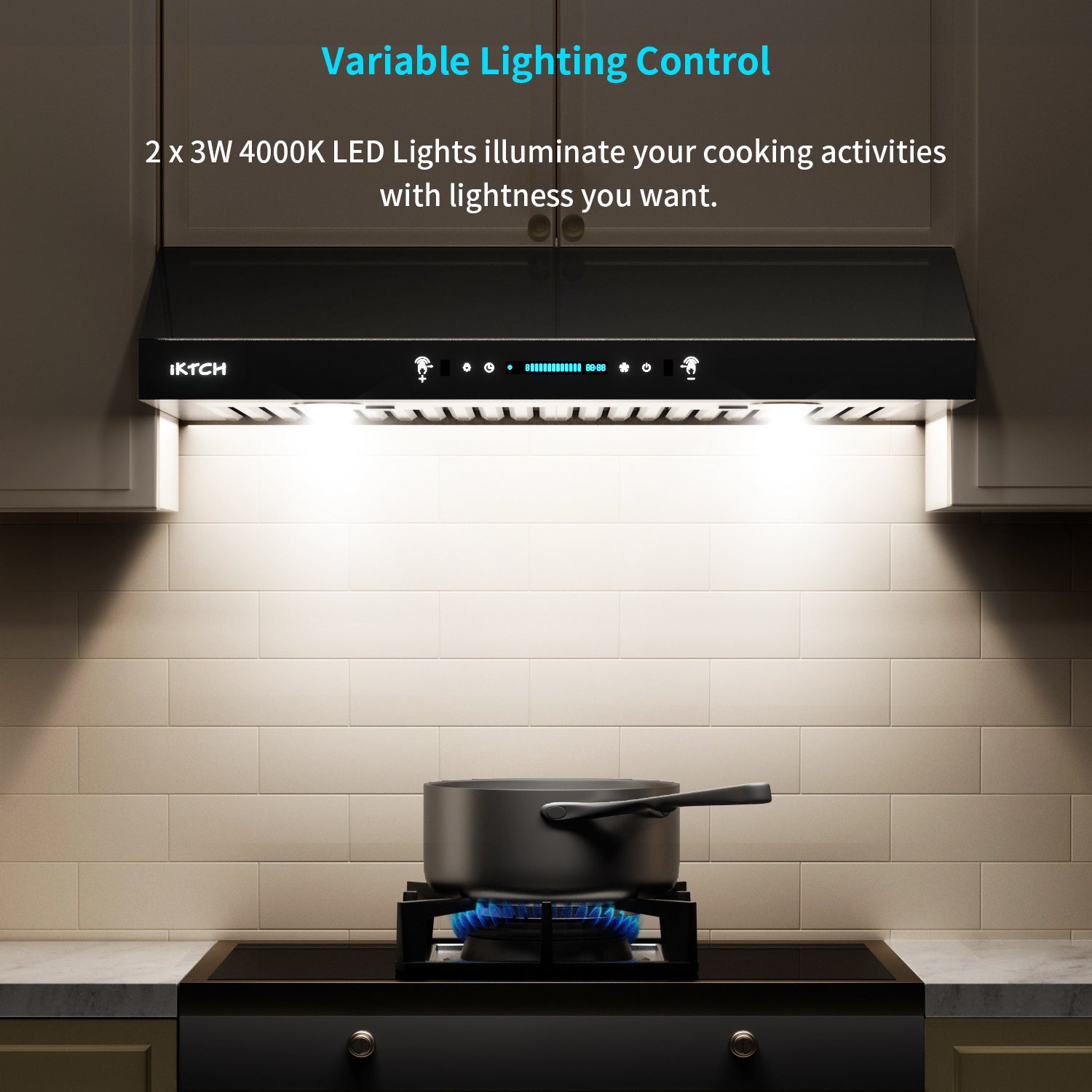 IKTCH Upgrated Under Cabinet Range Hood, 900 CFM Ducted Range Hood with 4 Speed Fan, Stainless Steel & Black Tempered Glass Range Hood with Gesture Sensing&Touch Control Making life Smarter