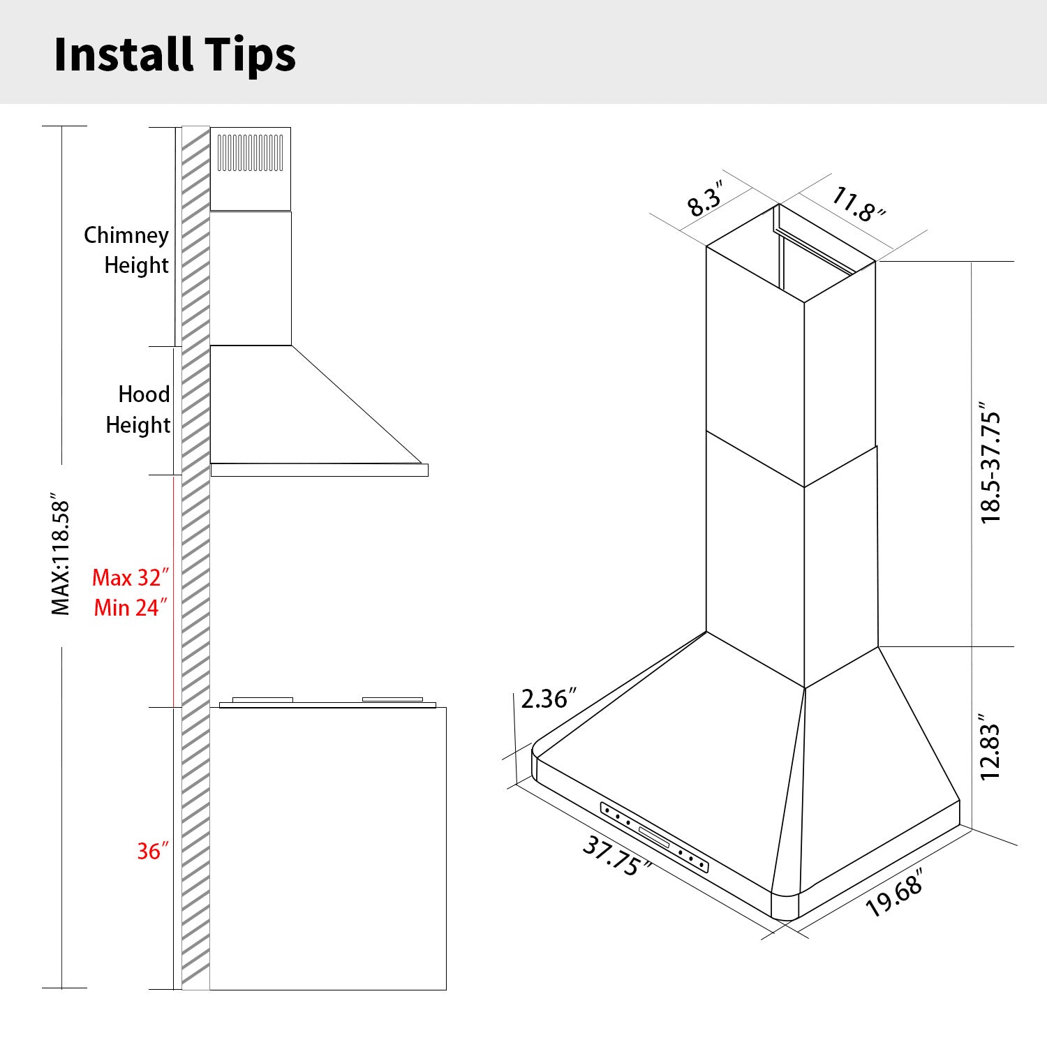 IKTCH Wall Mount Range Hood, 900 CFM Ducted/Ductless with 4 Speed Fan, Pure Stainless Steel  Range Hood Featuring Gesture Sensing & Touch Control for a Smarter Life IKP02R