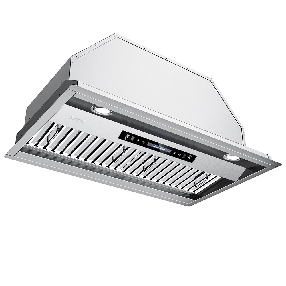 IKTCH IKC02-30B IKTcH Upgrated 30Under cabinet Range Hood, 900 cFM Ducted Range  Hood with 4 Speed Fan, Black Stainless Steel & Tempered glass Ra