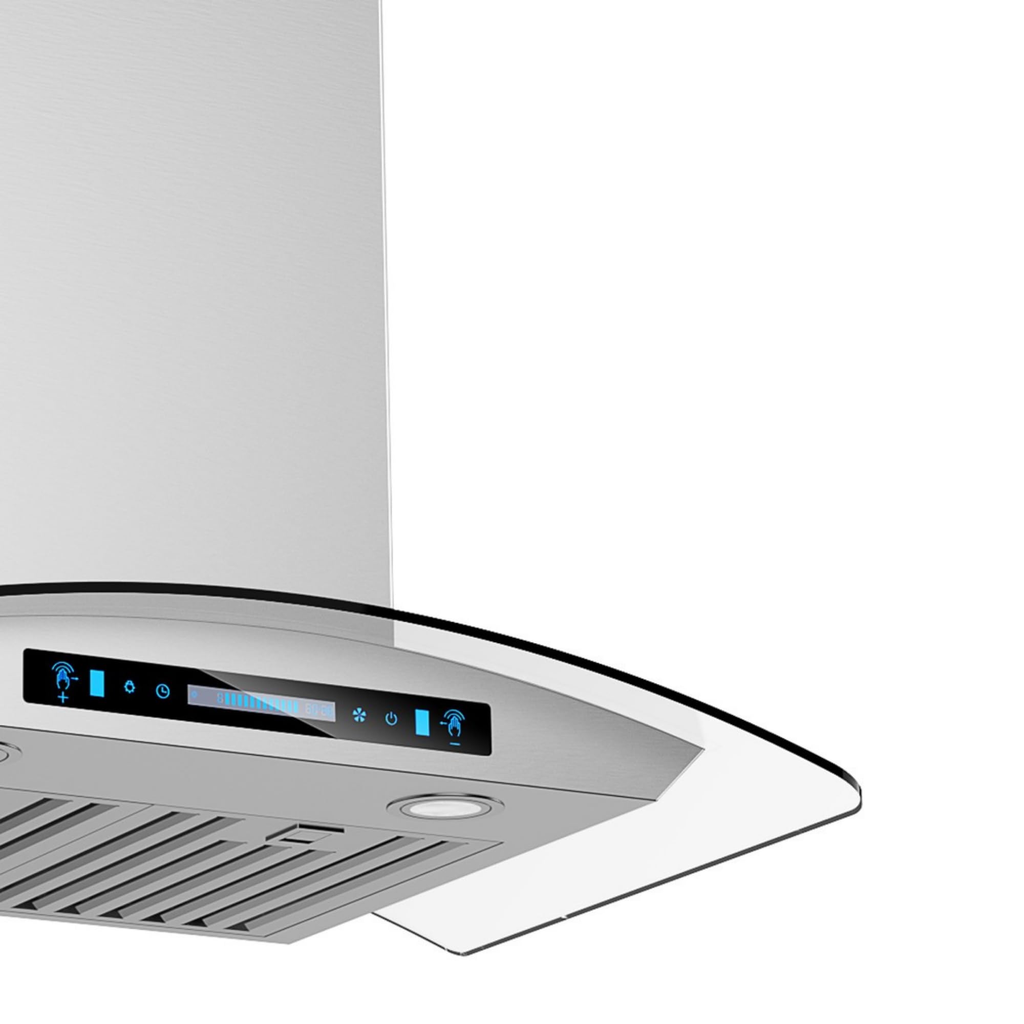 IKTCH Wall Mount Range Hood Tempered Glass 900 CFM, Ducted Kitchen Vent Hood Stainless Steel, 4-Speed Gesture, Touch & Remote Control, with 2 Baffle Filters and LED Lights IKP03