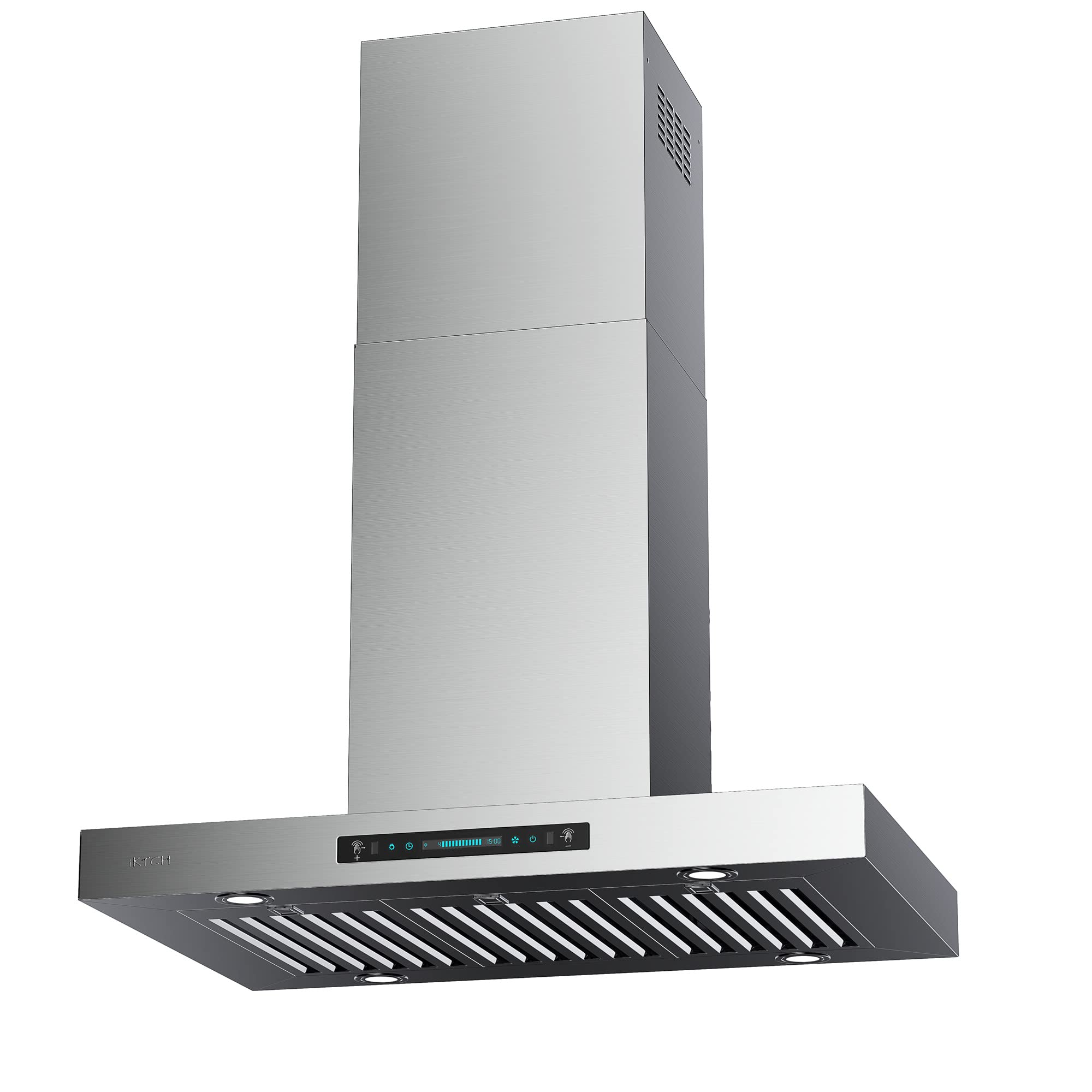 IKTCH Island Mount Range Hoods 900 CFM Ducted Kitchen Vent Hoods IKIS02 Silver 30 36 Island Range Hood