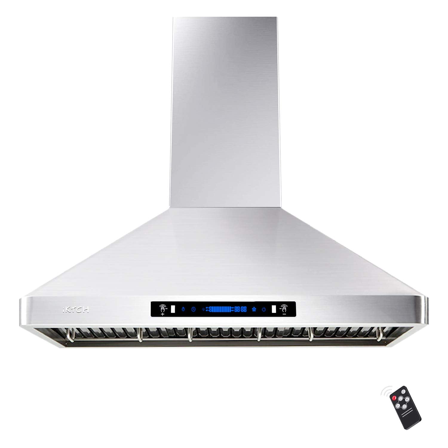 IKTCH Wall Mount Range Hoods 900 CFM Ducted / Ductless Kitchen Vent Hoods IKP02R Silver 30 36 Wall Mount Hood